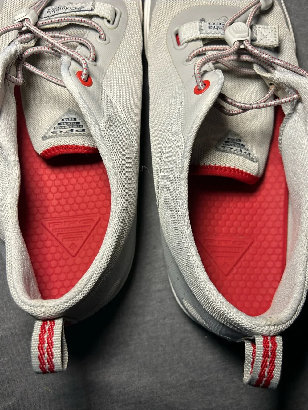 Columbia PFG Men’s Light Gray Boat and Fishing Slip-on Shoes with Red Accent